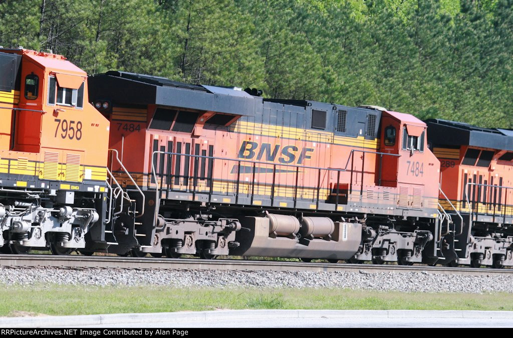 BNSF 7484 runs third in a quartet of units